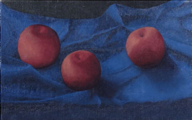 Painting titled ""Les 3 pêches"" by Deborah Hanson Murphy, Original Artwork, Oil Mounted on Wood Stretcher frame