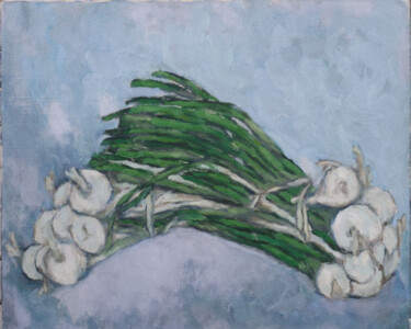 Pittura intitolato ""Les oignons blancs…" da Deborah Hanson Murphy, Opera d'arte originale, Olio Montato su Telaio per barel…