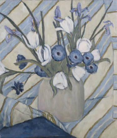 Peinture intitulée ""le bouquet iris, t…" par Deborah Hanson Murphy, Œuvre d'art originale, Huile Monté sur Châssis en bois