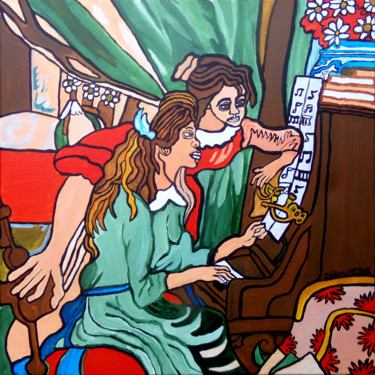 Painting titled "la leçon de piano" by Deborah Imbert, Original Artwork, Acrylic