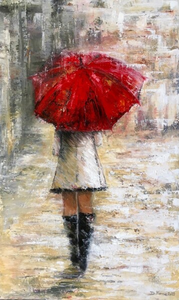Malerei mit dem Titel "Femme au parapluie…" von Deborah Kerner, Original-Kunstwerk, Öl