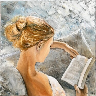 Painting titled "Femme qui lit au so…" by Deborah Kerner, Original Artwork, Oil