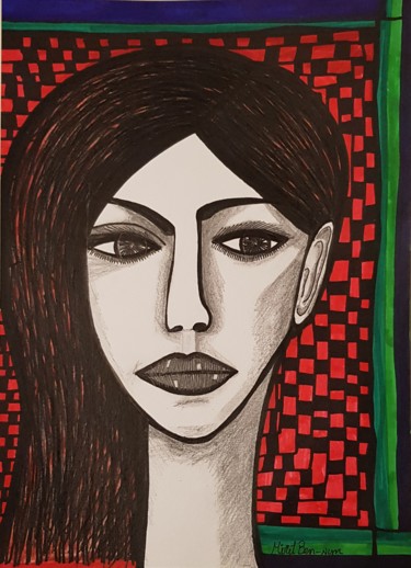 Dessin intitulée "Woman jewish modern…" par Mirit Ben-Nun, Œuvre d'art originale, Marqueur
