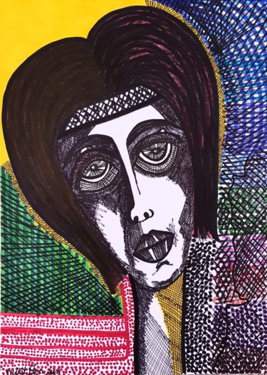 Disegno intitolato "Israeli female arti…" da Mirit Ben-Nun, Opera d'arte originale, Inchiostro