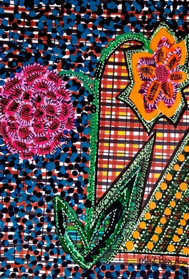 Рисунок под названием "Flores en la pintur…" - Mirit Ben-Nun, Подлинное произведение искусства, Чернила