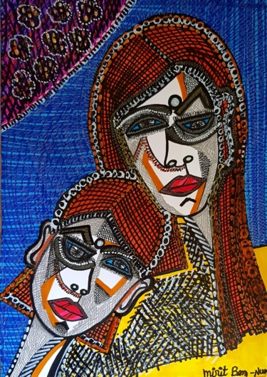 Zeichnungen mit dem Titel "Faces from Israel m…" von Mirit Ben-Nun, Original-Kunstwerk, Marker