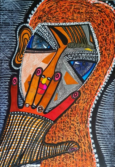 Drawing titled "Hamsa modern art fr…" by Mirit Ben-Nun, Original Artwork, Marker