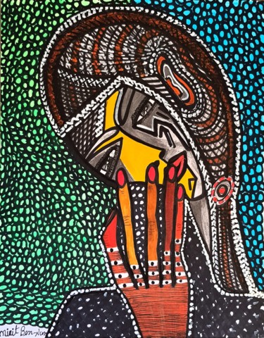 Drawing titled "Hamsa colorful draw…" by Mirit Ben-Nun, Original Artwork, Marker
