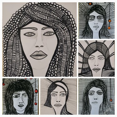 Рисунок под названием "Woman jewish modern…" - Mirit Ben-Nun, Подлинное произведение искусства, Чернила