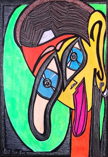 Рисунок под названием "Masks Woman jewish…" - Mirit Ben-Nun, Подлинное произведение искусства, Чернила