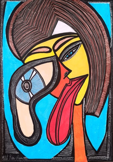 Рисунок под названием "Woman jewish painti…" - Mirit Ben-Nun, Подлинное произведение искусства, Чернила