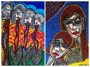 Painting titled "Parejas pintora mod…" by Mirit Ben-Nun, Original Artwork, Ink