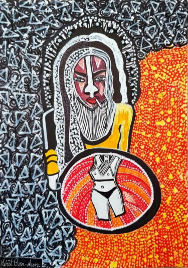 Painting titled "Woman contemporary…" by Mirit Ben-Nun, Original Artwork, Ink