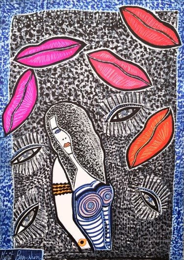Painting titled "Woman painter jewis…" by Mirit Ben-Nun, Original Artwork, Ink