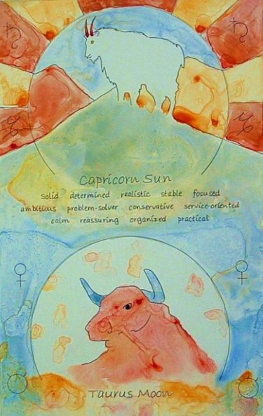 Painting titled "Capricorn/Taurus" by Deborah Palmer, Original Artwork, Oil