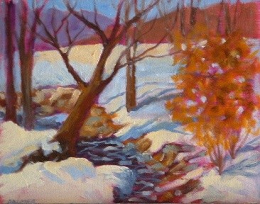 Painting titled "Snowy Ravine" by Deborah Palmer, Original Artwork