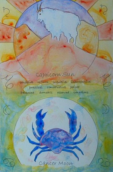 Painting titled "Capricorn/Cancer" by Deborah Palmer, Original Artwork, Oil