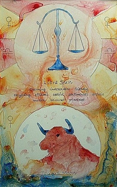 Painting titled "Libra/Taurus" by Deborah Palmer, Original Artwork, Oil