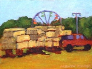 Painting titled "Hay Wagon" by Deborah Palmer, Original Artwork, Oil