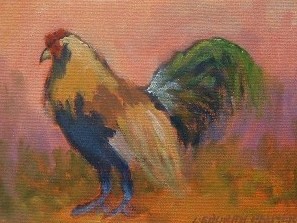 Painting titled "Rooster" by Deborah Palmer, Original Artwork, Oil