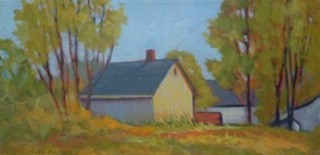 Painting titled "The Tavern Barns" by Deborah Palmer, Original Artwork, Oil