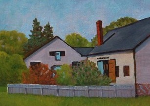 Painting titled "Hillstead Barns" by Deborah Palmer, Original Artwork, Oil