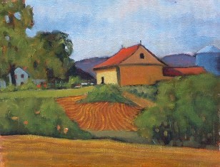 Painting titled "Upstate Farm, oil" by Deborah Palmer, Original Artwork, Oil