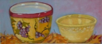Painting titled "Yellow Bowls" by Deborah Palmer, Original Artwork, Oil