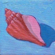 Painting titled "One Shell on Blue" by Deborah Palmer, Original Artwork, Oil