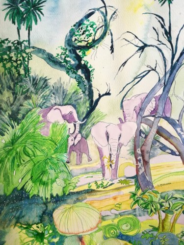 Pintura intitulada "elephants.jpg" por Rebecca De Figueiredo, Obras de arte originais, Acrílico