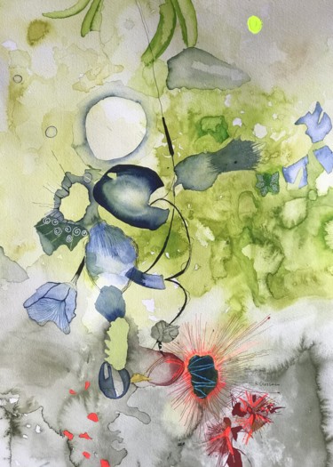 Painting titled "GREEN GREEN GRASS" by Rebecca De Figueiredo, Original Artwork, Watercolor