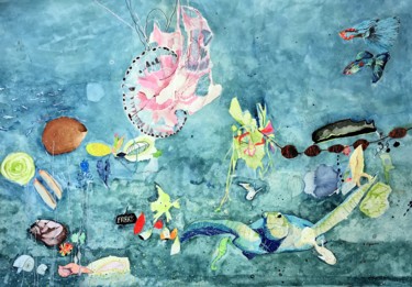 Painting titled "SILVER IN THE SEA" by Rebecca De Figueiredo, Original Artwork, Watercolor