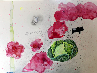 Schilderij getiteld "CABBAGE FLOWERS IN…" door Rebecca De Figueiredo, Origineel Kunstwerk, Acryl