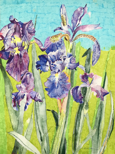 Painting titled "IRISES" by Rebecca De Figueiredo, Original Artwork, Watercolor