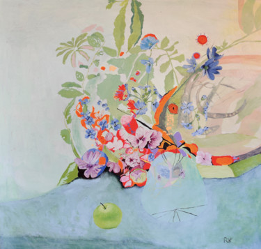 Malerei mit dem Titel "Floral abstract wit…" von Rebecca De Figueiredo, Original-Kunstwerk, Öl Auf Keilrahmen aus Holz monti…