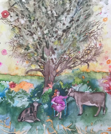 Painting titled "Beautiful afternoon" by Rebecca De Figueiredo, Original Artwork, Watercolor
