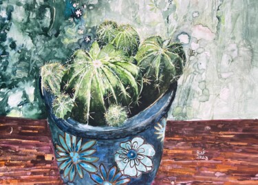 Schilderij getiteld "My prickly pot plant" door Rebecca De Figueiredo, Origineel Kunstwerk, Aquarel