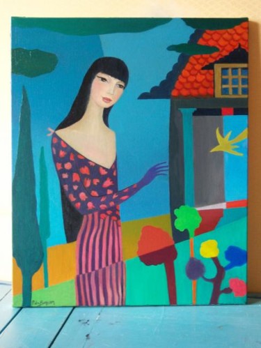 Peinture intitulée "Geisha" par Patricia De Boysson, Œuvre d'art originale, Huile Monté sur Châssis en bois