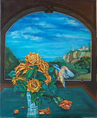 Peinture intitulée "l'oiseau de paradis" par Patricia De Boysson, Œuvre d'art originale, Huile Monté sur Châssis en bois