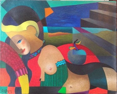 Peinture intitulée "Couple allongé" par Patricia De Boysson, Œuvre d'art originale, Huile Monté sur Châssis en bois