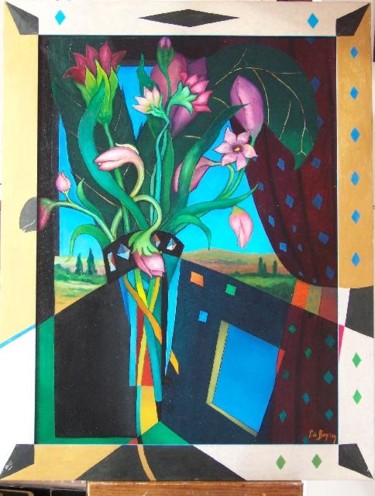 Peinture intitulée "bouquet de tulipes" par Patricia De Boysson, Œuvre d'art originale, Huile Monté sur Châssis en bois