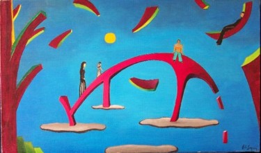 Peinture intitulée "Le pont" par Patricia De Boysson, Œuvre d'art originale, Huile Monté sur Châssis en bois