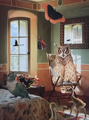 Colagens intitulada "Owl's Bedroom" por Debra Rogers, Obras de arte originais, Colagens