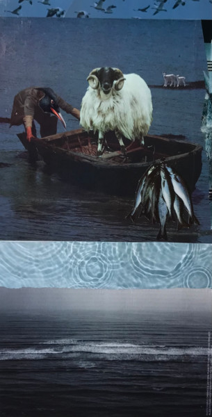 Ram on the Rocks Collages intitulée "Ram on the Rocks" par Debra Rogers, Œuvre d'art originale, Collages