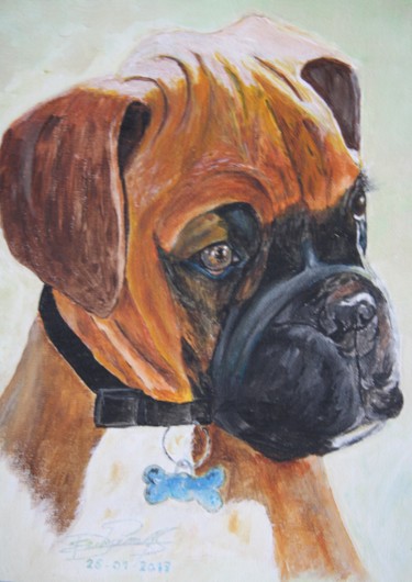 Painting titled "Boxer - puppy" by Edmond Dechamps, Original Artwork, Acrylic