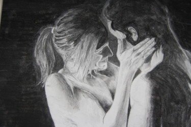 Drawing titled "Love me" by Edmond Dechamps, Original Artwork, Charcoal