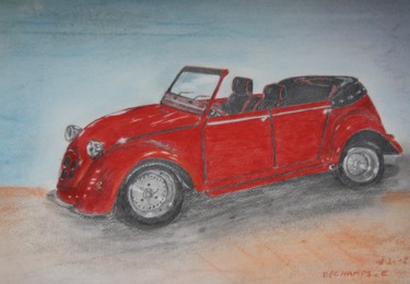 Drawing titled "2 CV decapotable" by Edmond Dechamps, Original Artwork, Pencil