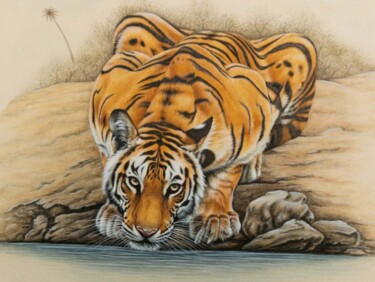 Painting titled "Tiger painting on c…" by Decora Art Manish Vaishnav, Original Artwork, Acrylic