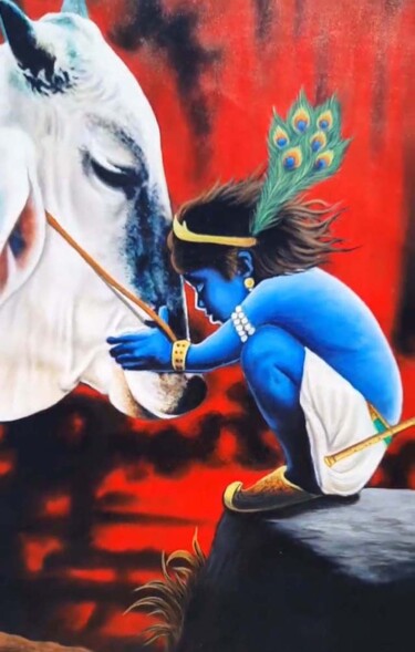 Schilderij getiteld "Painting of Krishna…" door Decora Art Manish Vaishnav, Origineel Kunstwerk, Acryl
