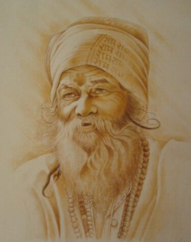 Malerei mit dem Titel "Old Man Face painti…" von Decora Art Manish Vaishnav, Original-Kunstwerk, Acryl